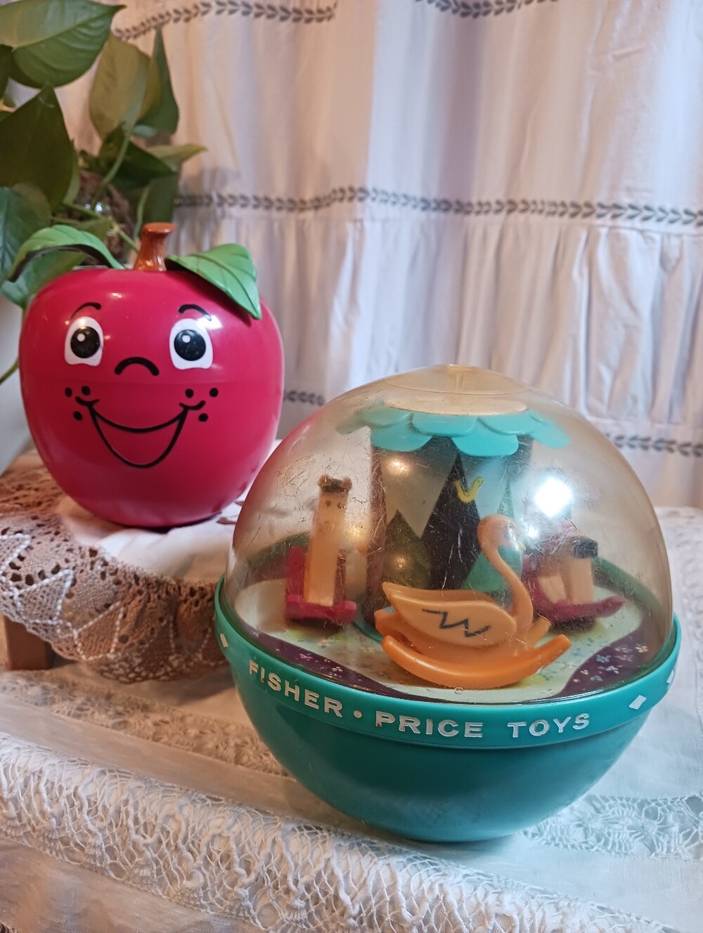 1972 Happy Apple 1966 Roly Poly Chime Ball Vintage Fisher Price Childtens Toys